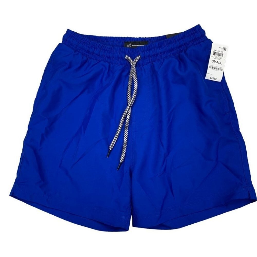 Inc Mens Blue Drawstring Regular Fit Moisture Wicking Swim Trunks  Size S